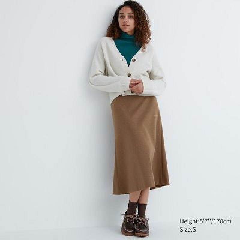 Uniqlo Brushed Jersey Flared Rokken Dames Bruin | 9693216