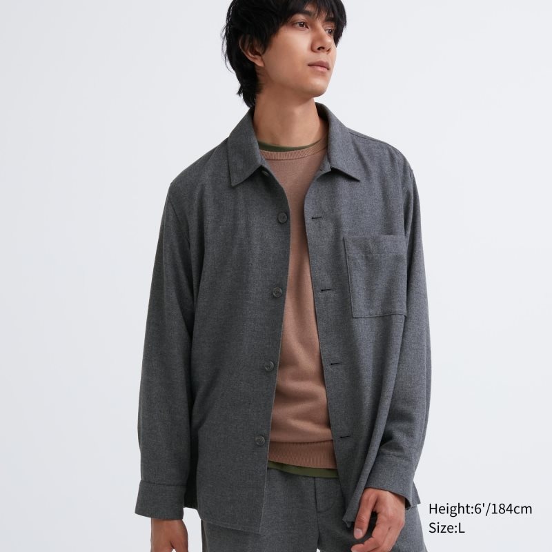 Uniqlo Brushed Twill Overshirt Overhemd Heren Grijs | 8633412
