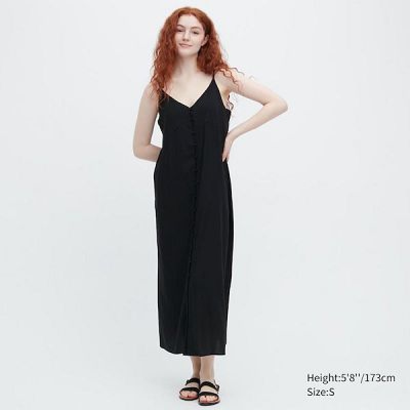 Uniqlo Button Down Camisole Flare Jurk Dames Zwart | 5063196