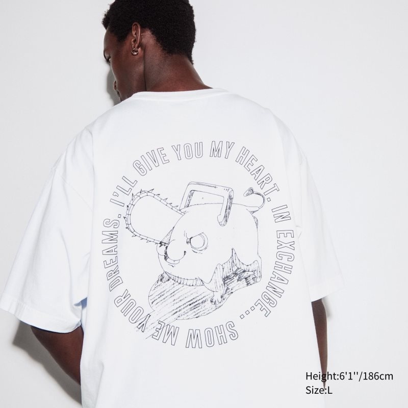 Uniqlo Chainsaw Man × Kosuke Kawamura Short Sleeve Ut Oversized T-shirts Heren Wit | 8952810