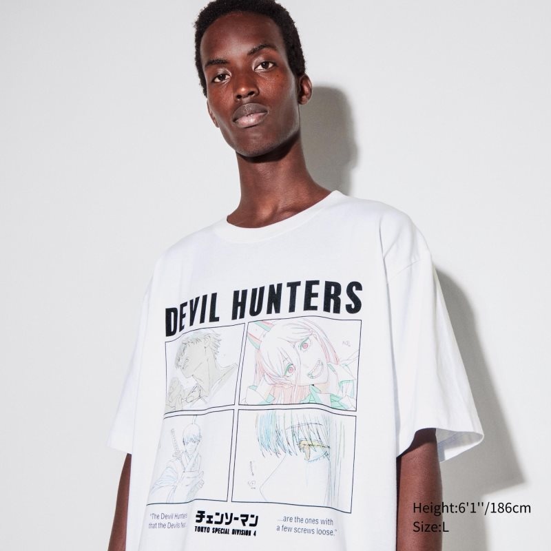 Uniqlo Chainsaw Man × Kosuke Kawamura Short Sleeve Ut Oversized T-shirts Heren Wit | 2784133