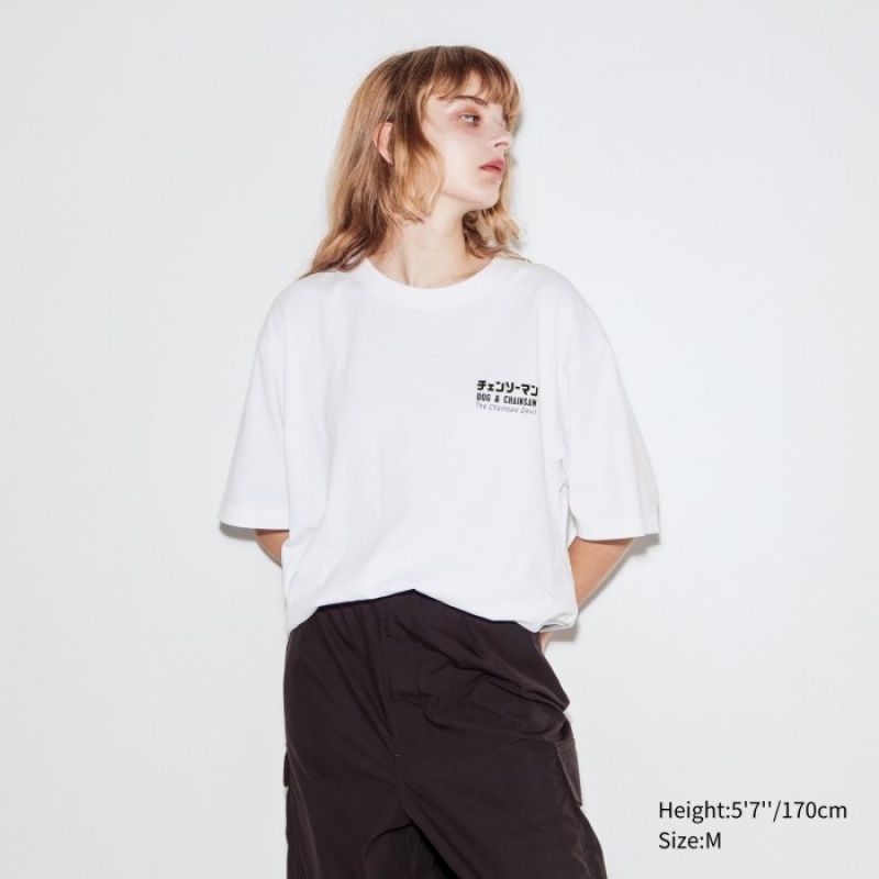 Uniqlo Chainsaw Man × Kosuke Kawamura UT Oversized Short-Sleeve Pochita T-shirts Dames Wit | 2970881
