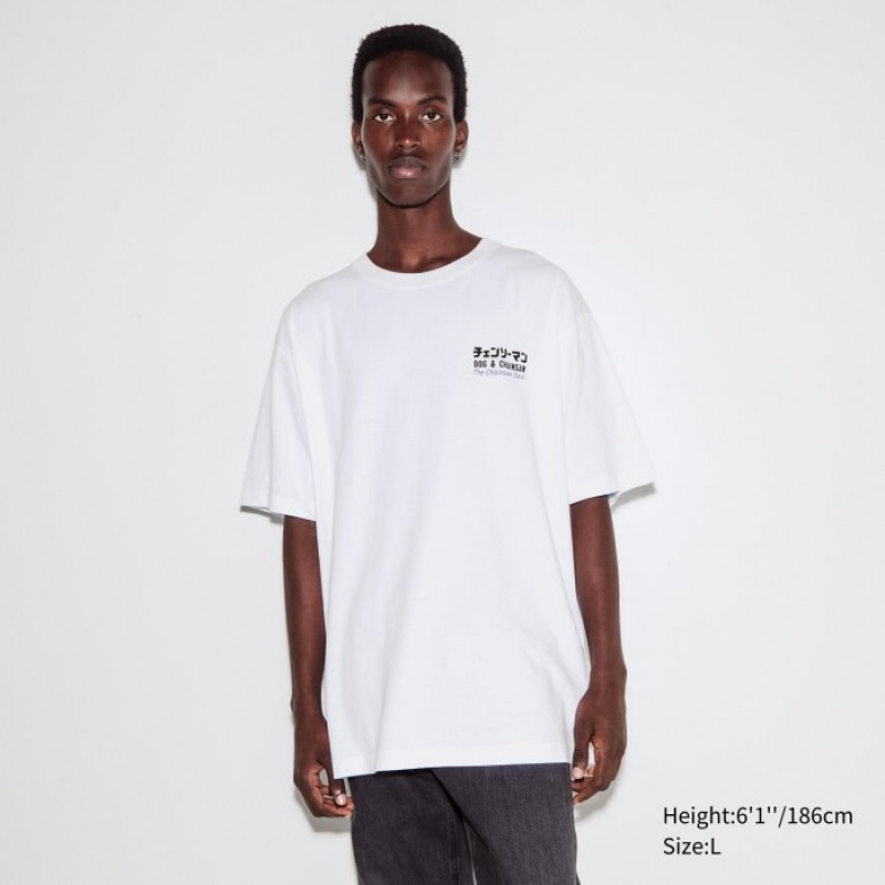 Uniqlo Chainsaw Man × Kosuke Kawamura UT Oversized Short-Sleeve Pochita T-shirts Dames Wit | 2970881