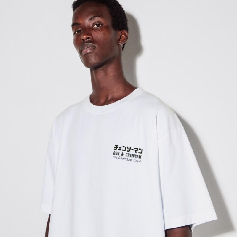 Uniqlo Chainsaw Man × Kosuke Kawamura UT Oversized Short-Sleeve Pochita T-shirts Dames Wit | 2970881