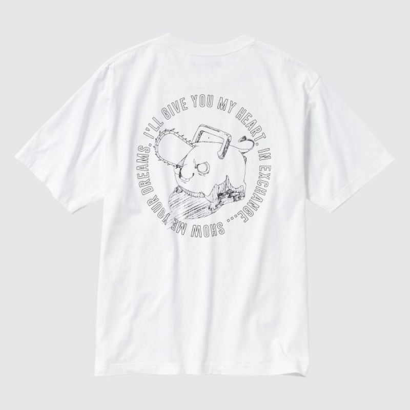 Uniqlo Chainsaw Man × Kosuke Kawamura UT Oversized Short-Sleeve Pochita T-shirts Dames Wit | 2970881