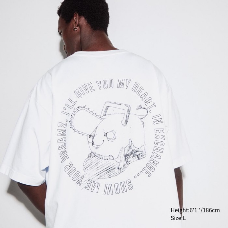 Uniqlo Chainsaw Man × Kosuke Kawamura UT Oversized Short-Sleeve Pochita T-shirts Dames Wit | 2970881