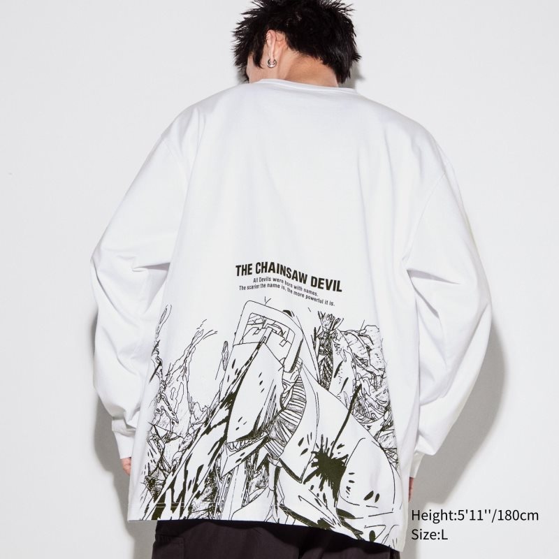 Uniqlo Chainsaw Man × Kosuke Kawamura Ut Long-sleeve Graphic T-shirts Heren Wit | 6649713