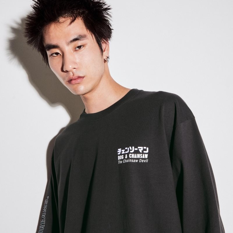 Uniqlo Chainsaw Man × Kosuke Kawamura Ut Long-sleeve Graphic T-shirts Heren Grijs | 750621