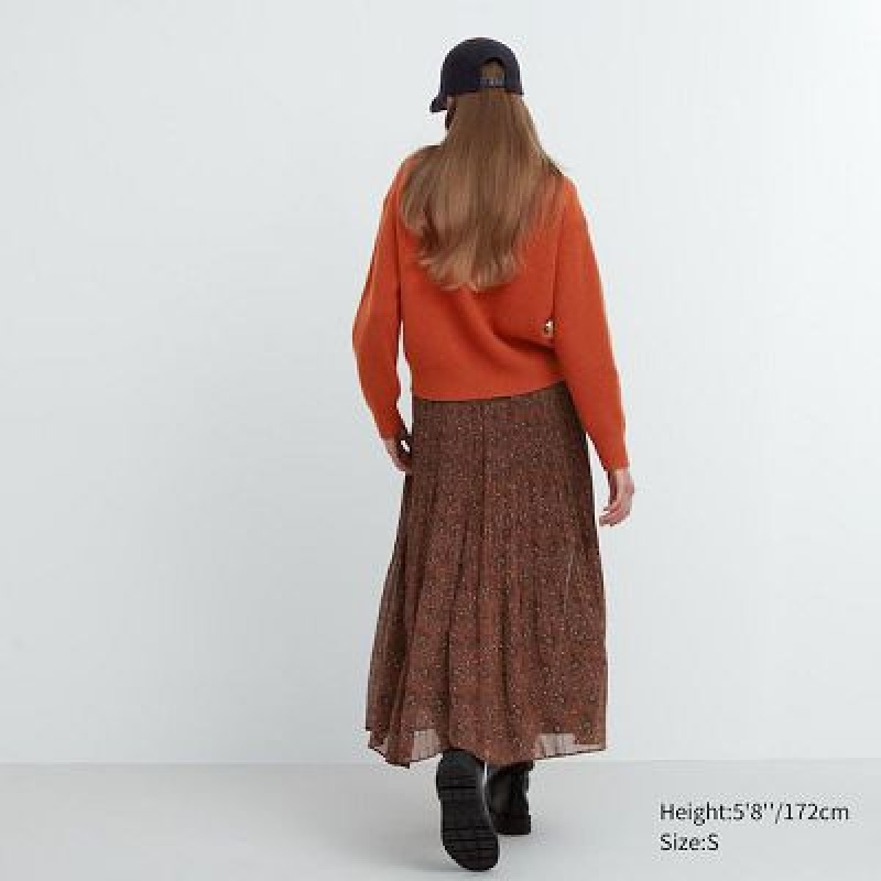Uniqlo Chiffon Pleated Rokken Dames Bruin | 5816276