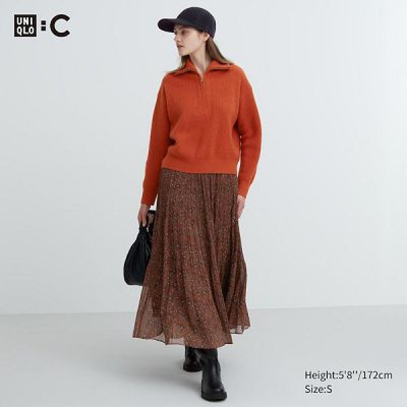 Uniqlo Chiffon Pleated Rokken Dames Bruin | 5816276