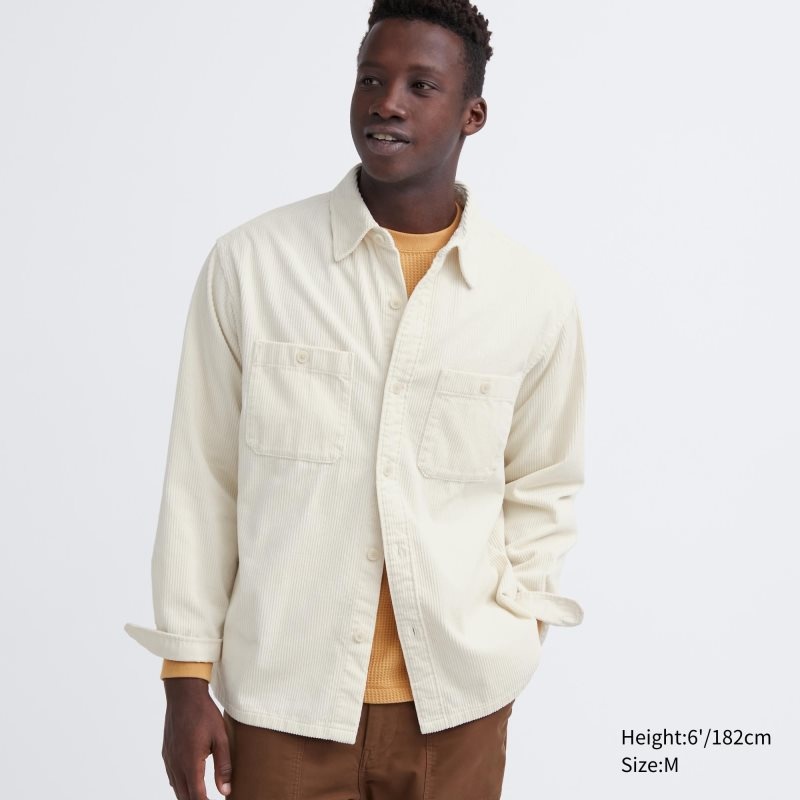 Uniqlo Corduroy Work Long-sleeve Overhemd Heren Wit | 8753644
