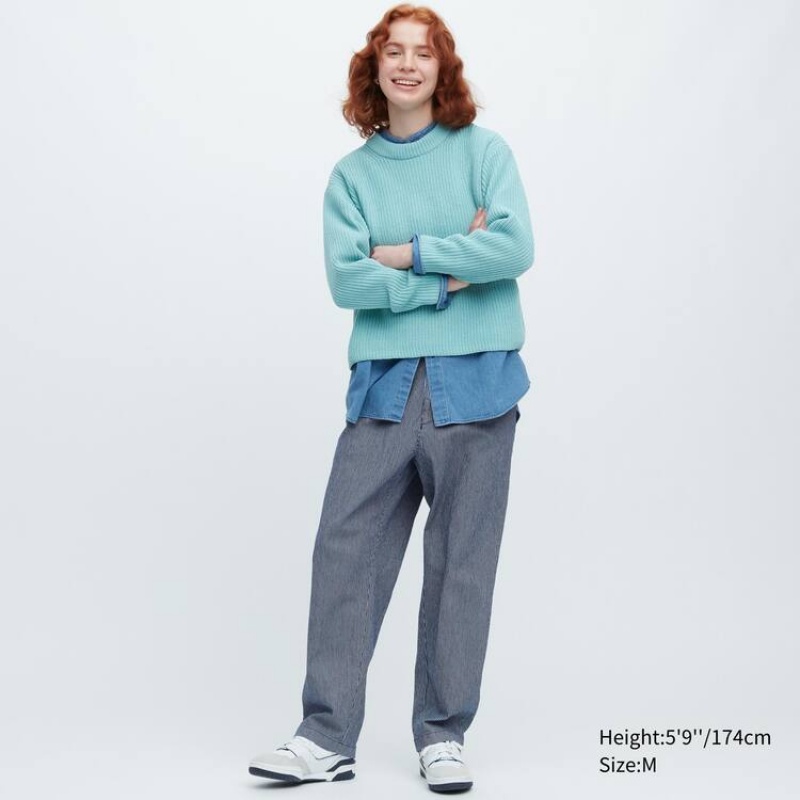 Uniqlo Cotton Hickory Relaxed Fit Ankle Length Broek Heren Blauw | 7573634