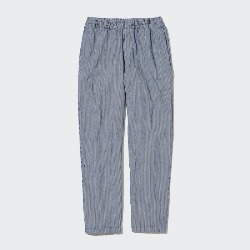 Uniqlo Cotton Hickory Relaxed Fit Ankle Length Broek Heren Blauw | 7573634