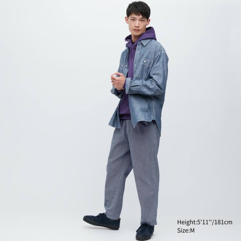 Uniqlo Cotton Hickory Relaxed Fit Ankle Length Broek Heren Blauw | 7573634