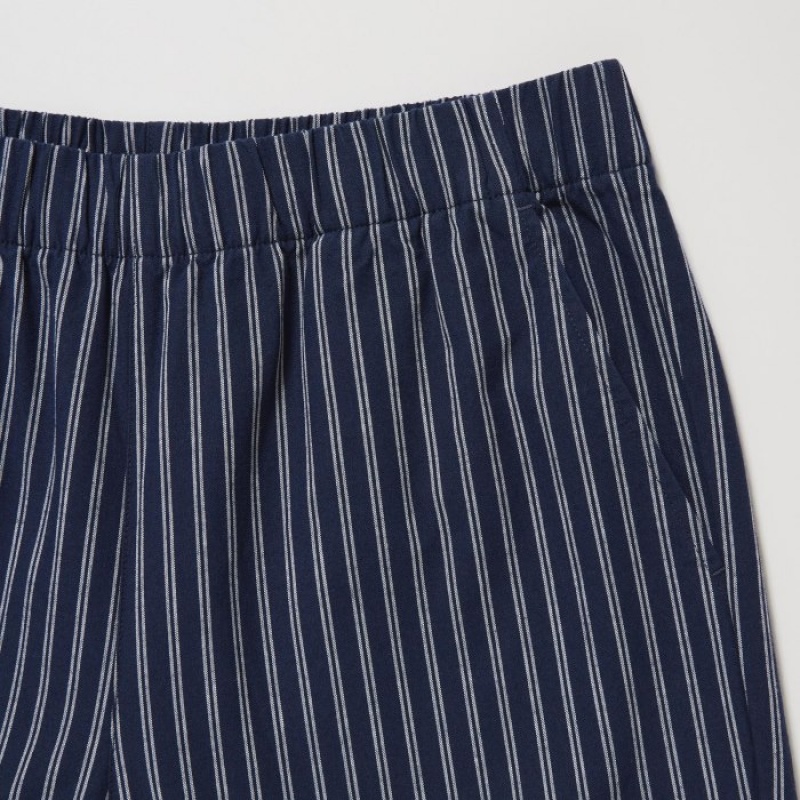 Uniqlo Cotton Striped Relaxed Ankle Broek Dames Donkerblauw | 726728