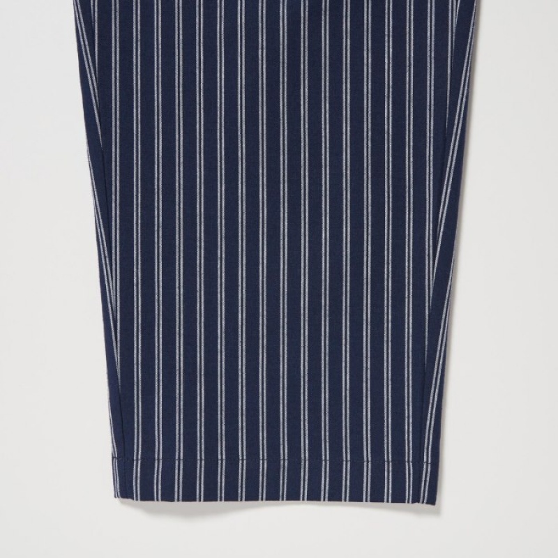 Uniqlo Cotton Striped Relaxed Ankle Broek Dames Donkerblauw | 726728