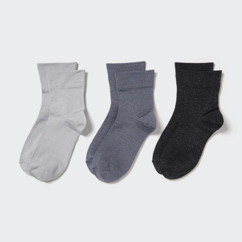 Uniqlo Crew Glitter (3 Pairs) Sokken Dames Grijs | 398167