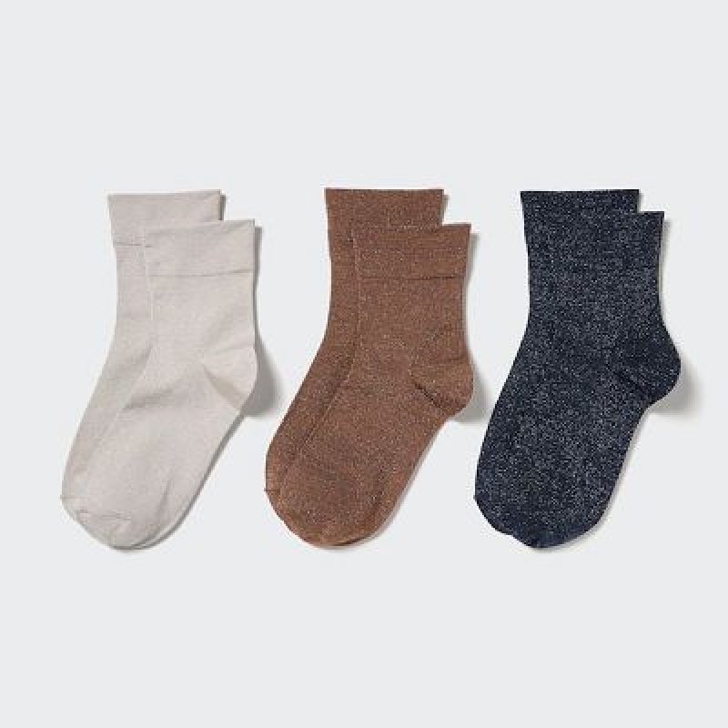 Uniqlo Crew Glitter (3 Pairs) Sokken Dames Beige | 5071922