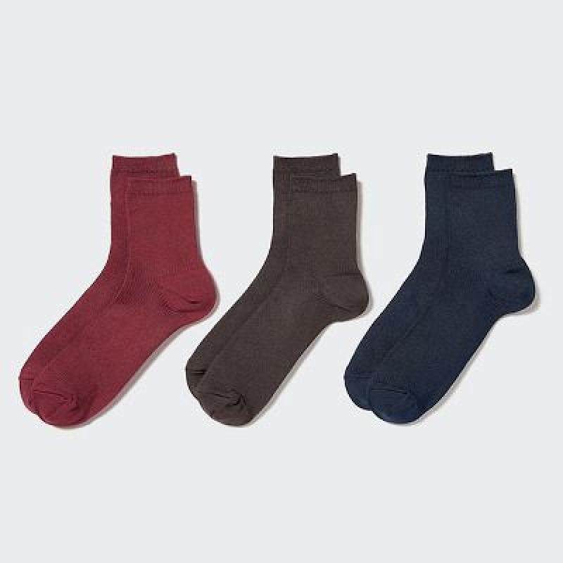 Uniqlo Crew Ribbed (3 Pairs) Sokken Dames Rood | 4140276