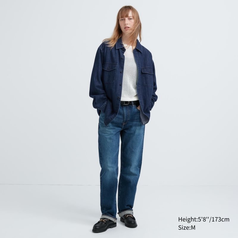 Uniqlo Denim Utility Long-sleeve Overshirt Overhemd Heren Blauw | 858987