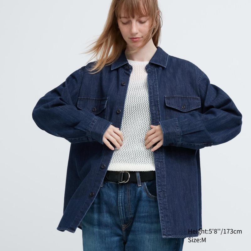 Uniqlo Denim Utility Long-sleeve Overshirt Overhemd Heren Blauw | 858987