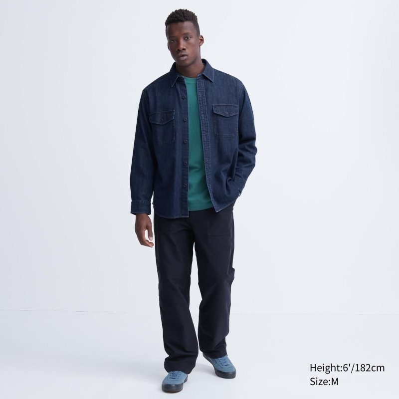 Uniqlo Denim Utility Long-sleeve Overshirt Overhemd Heren Blauw | 858987