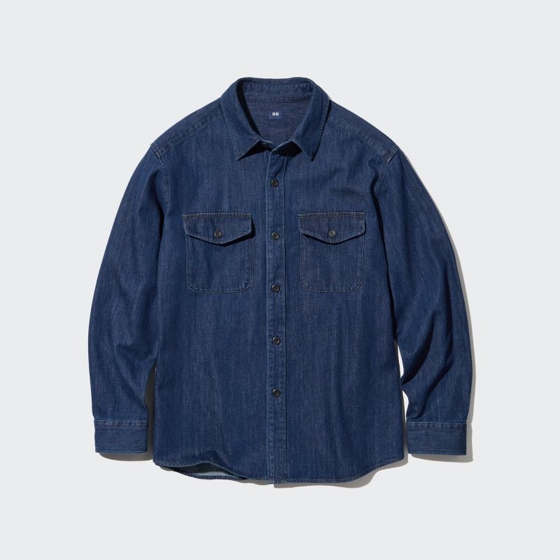 Uniqlo Denim Utility Long-sleeve Overshirt Overhemd Heren Blauw | 858987