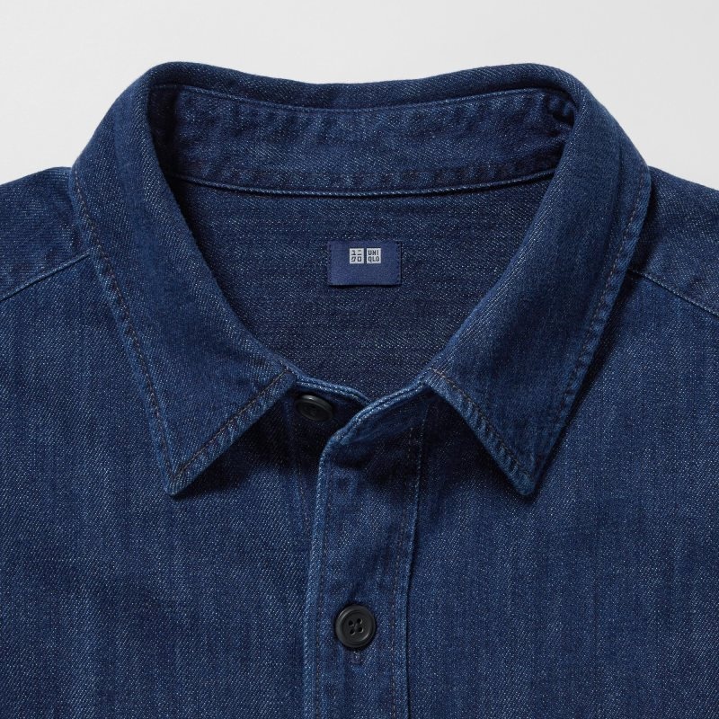 Uniqlo Denim Utility Long-sleeve Overshirt Overhemd Heren Blauw | 858987