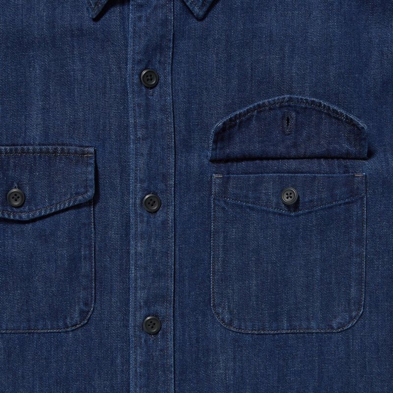 Uniqlo Denim Utility Long-sleeve Overshirt Overhemd Heren Blauw | 858987