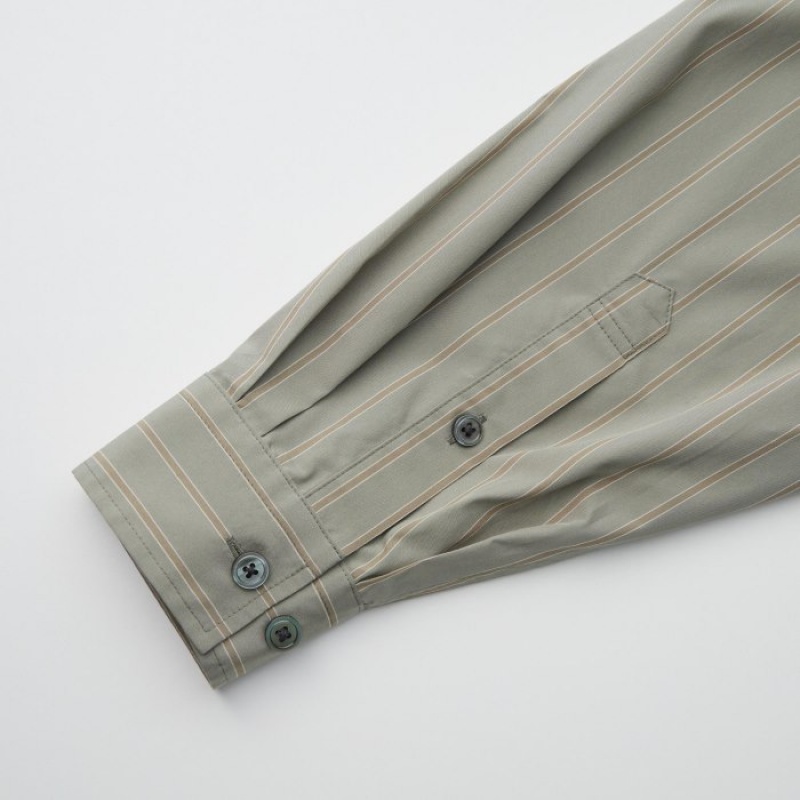 Uniqlo Draped Striped Long-Sleeve Overhemd Dames Olijfgroen | 6509373