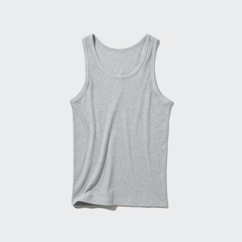 Uniqlo Dry Color Ribbed Tanktop Dames Wit | 9459173