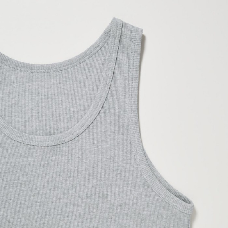 Uniqlo Dry Color Ribbed Tanktop Dames Wit | 9459173