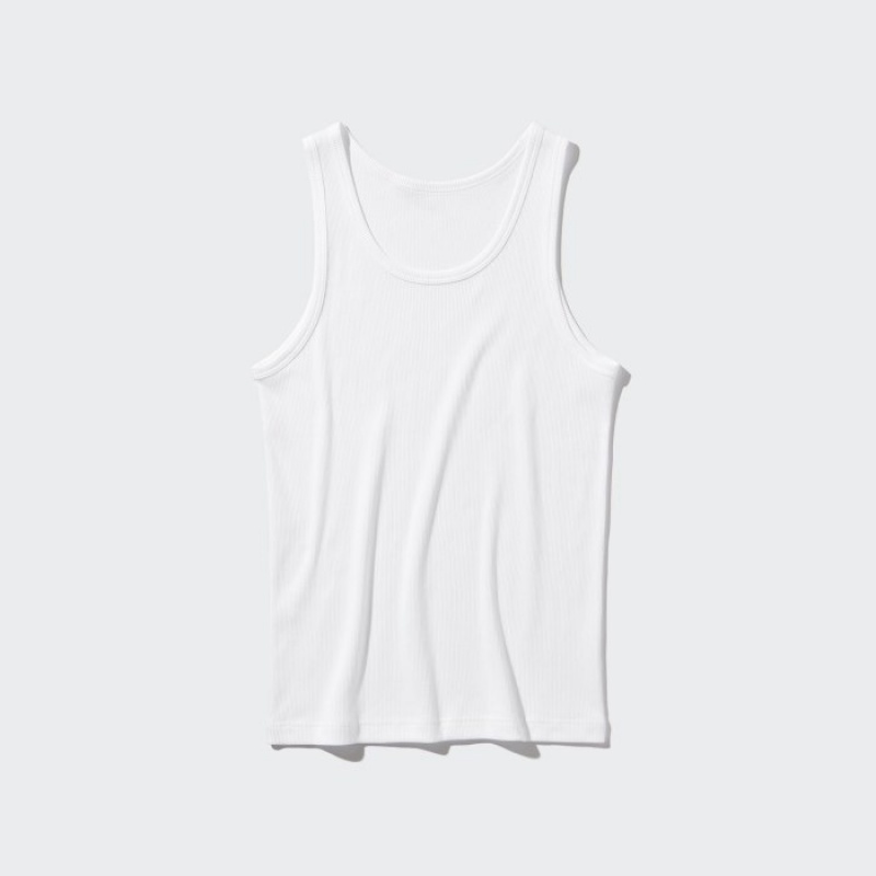 Uniqlo Dry Color Ribbed Tanktop Dames Wit | 9459173