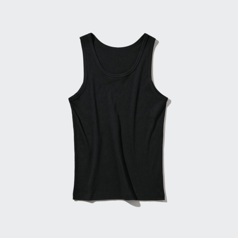 Uniqlo Dry Color Ribbed Tanktop Dames Zwart | 9103672