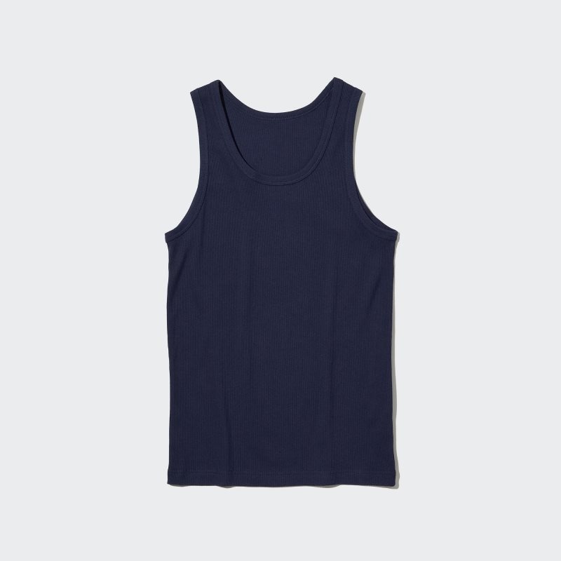 Uniqlo Dry Color Ribbed Tanktop Heren Donkerblauw | 7519292