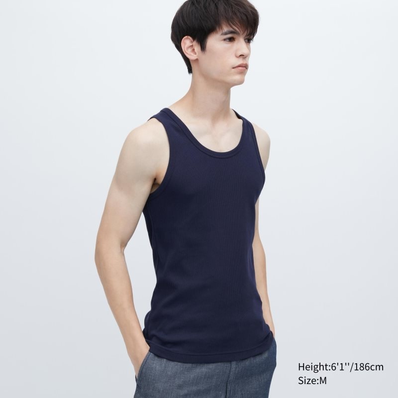 Uniqlo Dry Color Ribbed Tanktop Heren Donkerblauw | 7519292