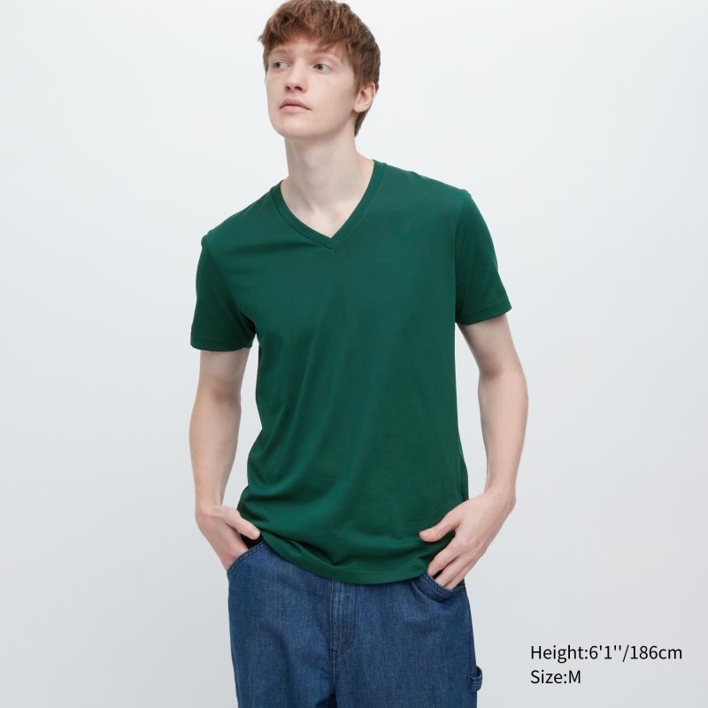 Uniqlo Dry Color V-Neck Short-Sleeve T-shirts Heren Groen | 510389