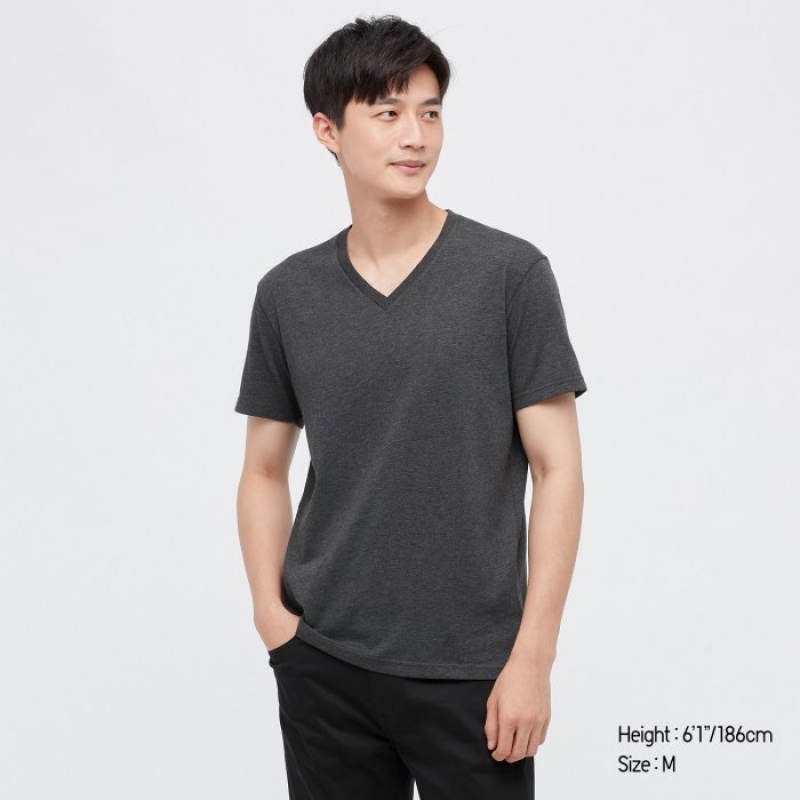 Uniqlo Dry Color V-Neck Short-Sleeve T-shirts Dames Grijs | 9925402