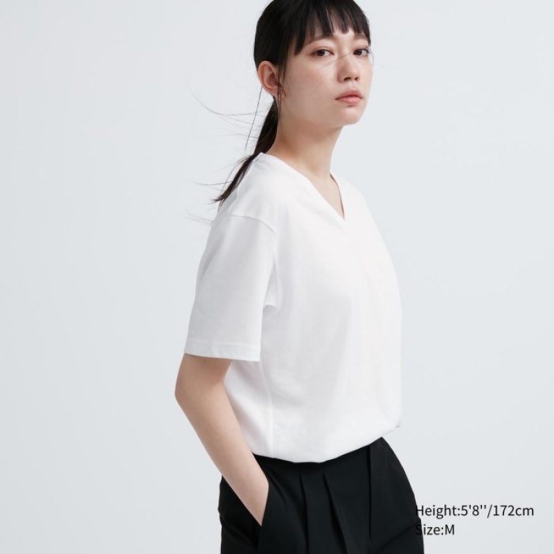 Uniqlo Dry Color V-Neck Short-Sleeve T-shirts Dames Rood | 6262217