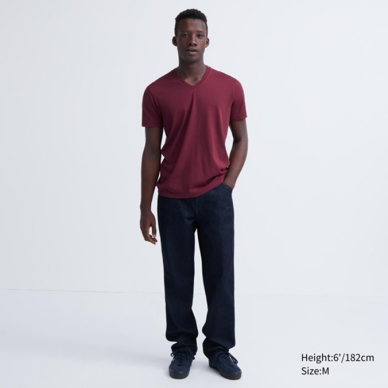 Uniqlo Dry Color V-Neck Short-Sleeve T-shirts Dames Rood | 6262217