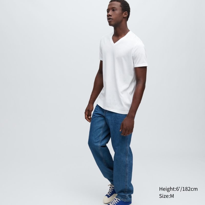 Uniqlo Dry Color V-Neck Short-Sleeve T-shirts Heren Wit | 1524103
