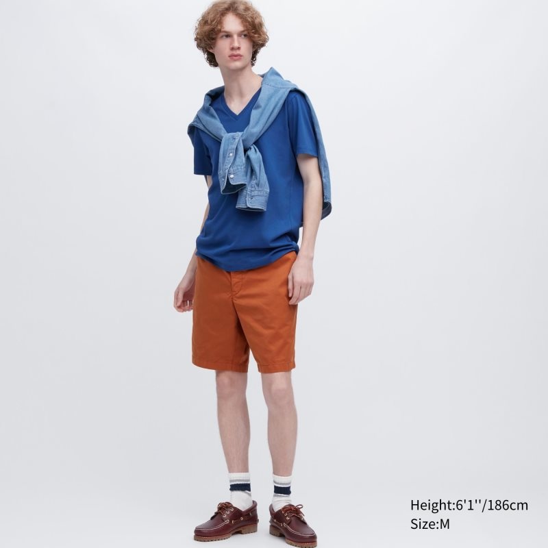 Uniqlo Dry Color V-Neck Short-Sleeve T-shirts Heren Blauw | 6411691