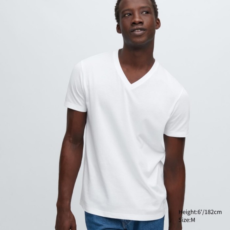 Uniqlo Dry Color V-Neck Short-Sleeve T-shirts Dames Wit | 11723