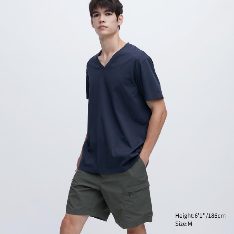 Uniqlo Dry Color V-Neck Short-Sleeve T-shirts Dames Donkerblauw | 9223495