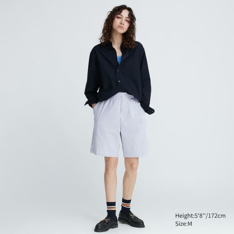 Uniqlo Dry Stretch Seersucker Easy Korte Broek Heren Blauw | 8297848