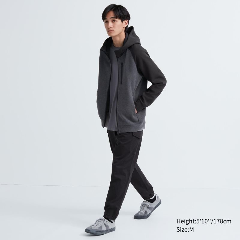 Uniqlo Dry Stretch Sweat Full-zip Color Block Hoodie Heren Grijs | 4810612