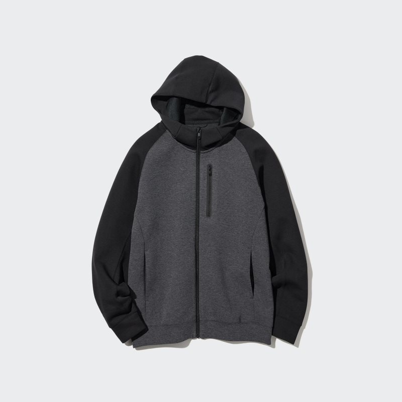 Uniqlo Dry Stretch Sweat Full-zip Color Block Hoodie Heren Grijs | 4810612
