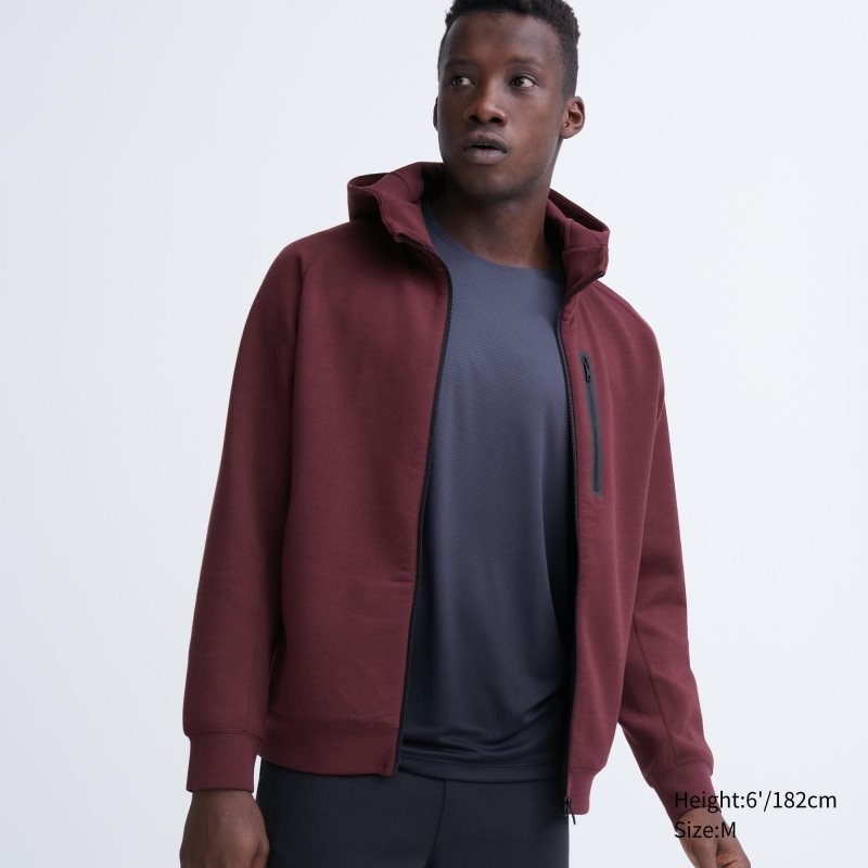 Uniqlo Dry Stretch Sweat Long-sleeve Full-zip Hoodie Heren Bordeaux | 8119061