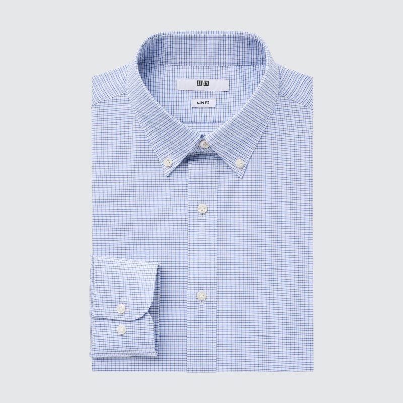 Uniqlo Easy Care Checked Stretch Slim-fit Long-sleeve Overhemd Heren Blauw | 2636171