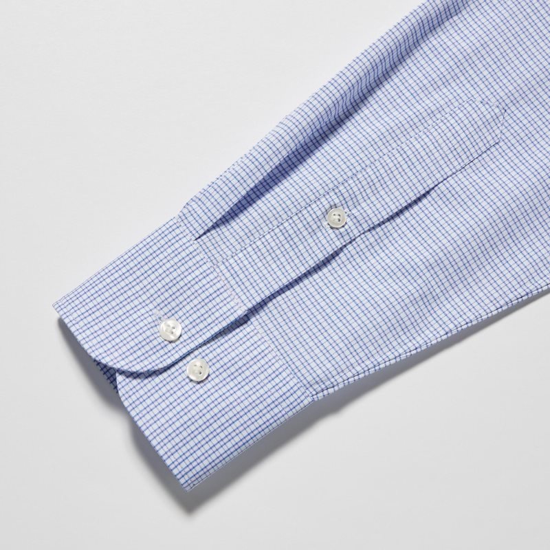Uniqlo Easy Care Checked Stretch Slim-fit Long-sleeve Overhemd Heren Blauw | 2636171